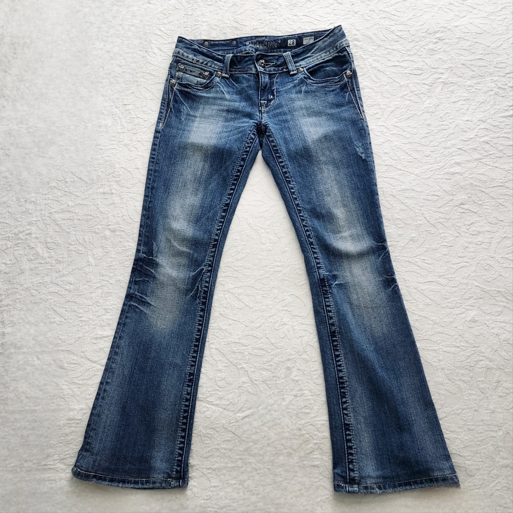 Miss Me Boot / Kick Flare Ankle Jeans With Studs & Contrast Stitching, Size 28 - Picture 6 of 16